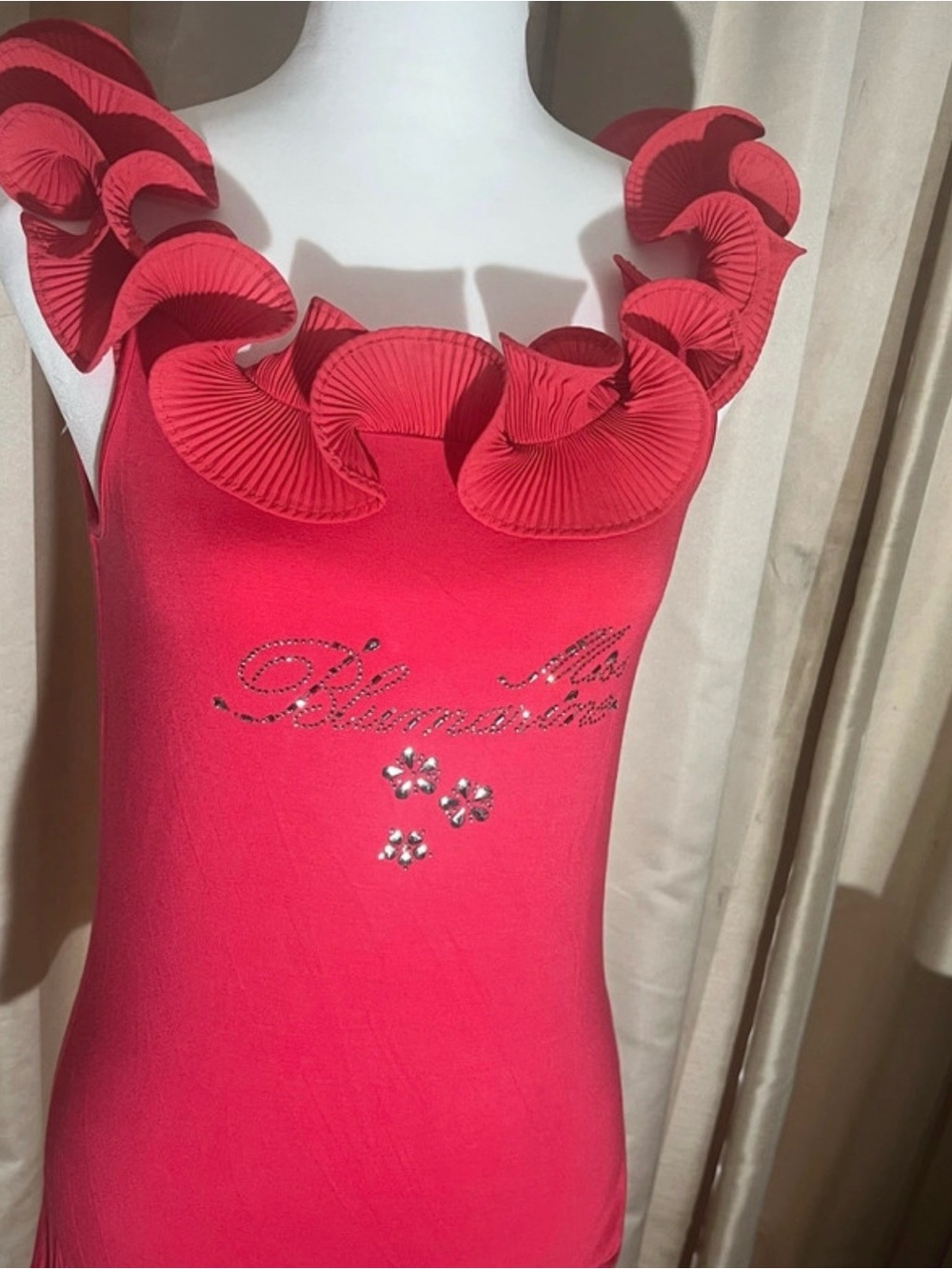 Vintage Y2K Miss Blumarine Rhinestone Ruffle Top - Picture 6 of 6